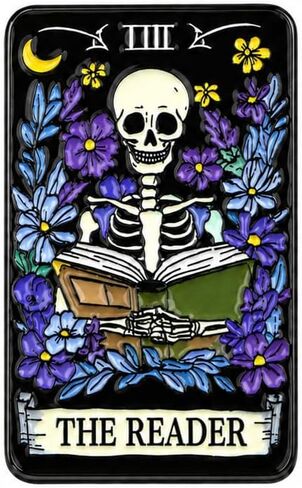 Funny Gothic Tarot Card Pin - Skeleton Reader Enamel Pins Brooch for backpack, jackets, Hats. Spooky Library Brooches Gift for Book Lovers, Friends and Adults in Saudi Arabia