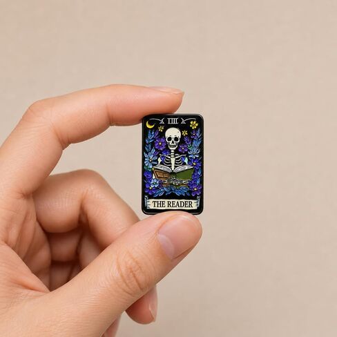 Funny Gothic Tarot Card Pin - Skeleton Reader Enamel Pins Brooch for backpack, jackets, Hats. Spooky Library Brooches Gift for Book Lovers, Friends and Adults in Saudi Arabia