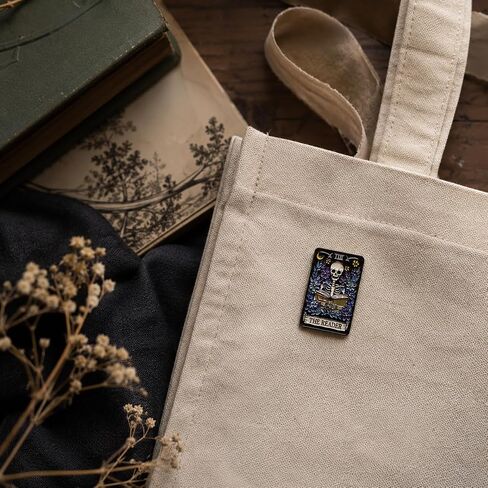 Funny Gothic Tarot Card Pin - Skeleton Reader Enamel Pins Brooch for backpack, jackets, Hats. Spooky Library Brooches Gift for Book Lovers, Friends and Adults in Saudi Arabia