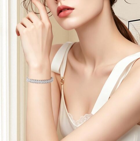 Moissanite Tennis Bracelet For Women, 7/7.5Ins Women's Tennis Bracelets,Marquise Cut D-Color VVS1 Platinum Plated Silver Bracelet,Hypoallergenic Bezel , Ice Crystal Sparkling,Exquisite Jewelry,with Gift Box,Ideal Gift for Wife/Her in Kuwait