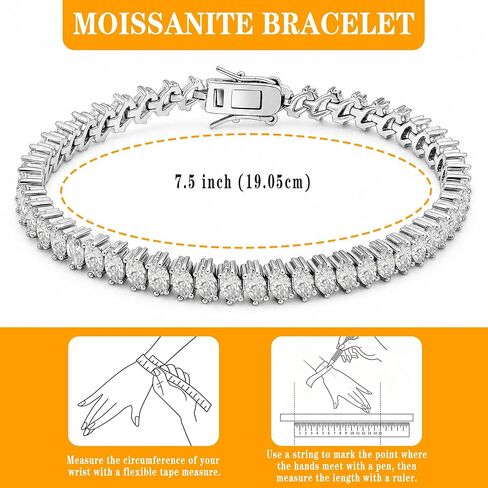Moissanite Tennis Bracelet For Women, 7/7.5Ins Women's Tennis Bracelets,Marquise Cut D-Color VVS1 Platinum Plated Silver Bracelet,Hypoallergenic Bezel , Ice Crystal Sparkling,Exquisite Jewelry,with Gift Box,Ideal Gift for Wife/Her in Kuwait