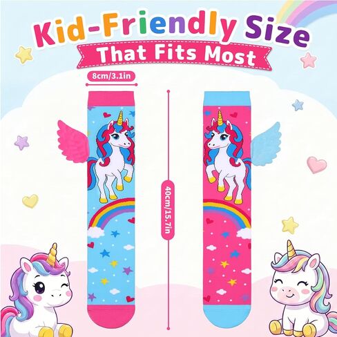 Crazy Socks for Kids – Silly Unicorn Knee High Socks with 3D Wings, Funny Gift for Kids Girls Women Birthday Party in Saudi Arabia