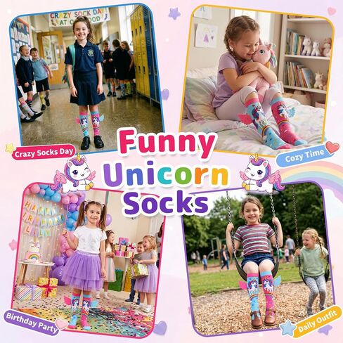 Crazy Socks for Kids – Silly Unicorn Knee High Socks with 3D Wings, Funny Gift for Kids Girls Women Birthday Party in Saudi Arabia