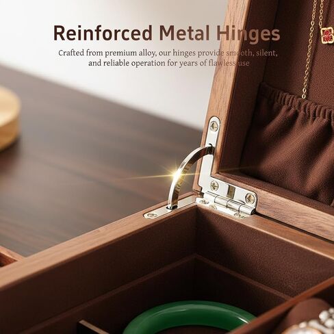 Black Walnut Jewelry Box with Privacy Lock Solid Wood Jewelry Organizer with Premium Velvet Lining Mid-Sized Keepsake Valet Box for Watches Rings Necklaces Cufflinks Unisex Gift for Men Women in Saudi Arabia