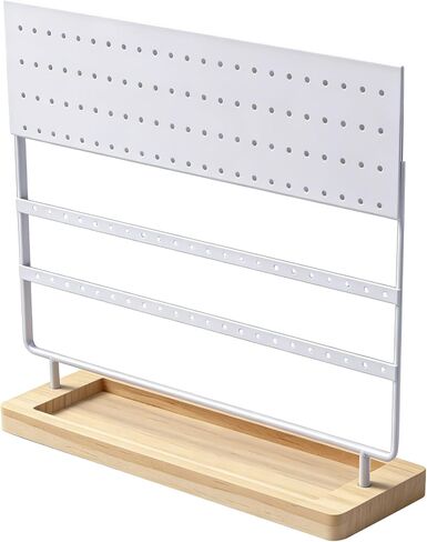 Earring Holder Organizer Stand, 144 Holes 4-Tier Jewelry Display Stand with Detachable Wooden Base, Metal Storage Rack for Earrings Rings Studs Bracelets, Home and Retail Store Display (White) in Saudi Arabia