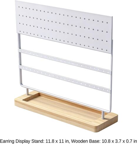 Earring Holder Organizer Stand, 144 Holes 4-Tier Jewelry Display Stand with Detachable Wooden Base, Metal Storage Rack for Earrings Rings Studs Bracelets, Home and Retail Store Display (White) in Saudi Arabia