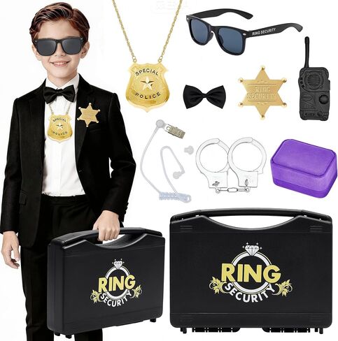 Ring Security Wedding Ring Bearer Aluminum Briefcase-Padded Slits Holder Ring Bearer Gifts Security Box for Proposal Ceremony Wedding Day,Security Badge Props for Boys Kids in Saudi Arabia