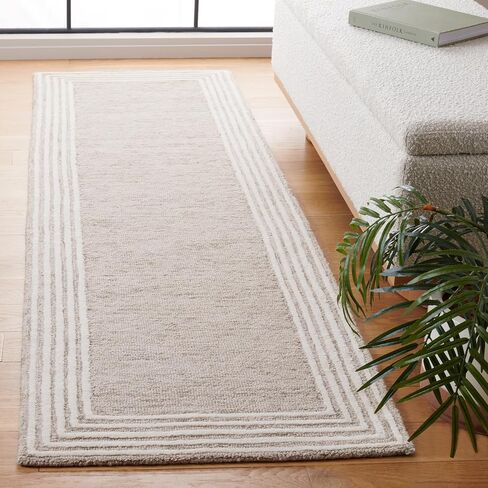 سجادة عداء من مجموعة Safavieh Abstract - 2'3" x 8'، بيج وعاجي، تصميم هندسي، مثالية لمناطق المرور العالية في المدخل والمطبخ والحمام (ABT464B-28) in Kuwait