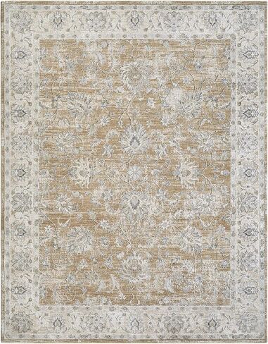 BoutiqueRugs Beige Damask Traditional Cream 7ft Runner Rug Charcoal Mustard Light Brown Kerem Hallway Kitchen Corridor Stairway Laundry Room 2'7" x 7'3" Stain Resistant Non-Shedding Pet Friendly in Saudi Arabia