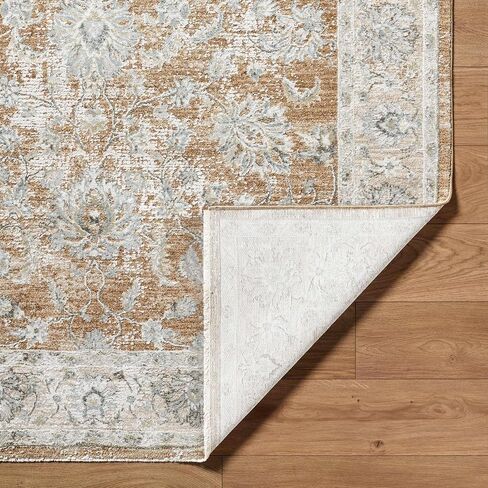 BoutiqueRugs Beige Damask Traditional Cream 7ft Runner Rug Charcoal Mustard Light Brown Kerem Hallway Kitchen Corridor Stairway Laundry Room 2'7" x 7'3" Stain Resistant Non-Shedding Pet Friendly in Saudi Arabia
