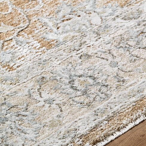 BoutiqueRugs Beige Damask Traditional Cream 7ft Runner Rug Charcoal Mustard Light Brown Kerem Hallway Kitchen Corridor Stairway Laundry Room 2'7" x 7'3" Stain Resistant Non-Shedding Pet Friendly in Saudi Arabia