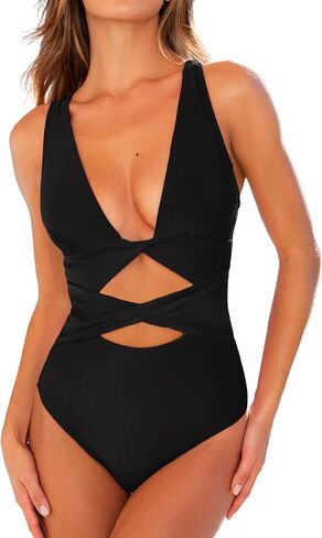 CUPSHE Women's One Piece Swimsuit Cutout Back Bathing Suit Twist Plunging Neck Crisscross in Saudi Arabia