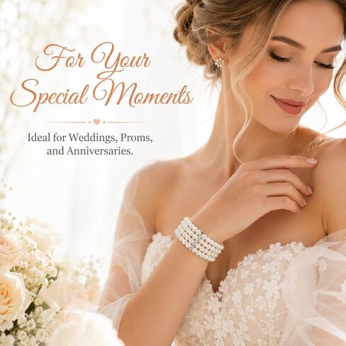 2 Pack 1920s Flapper Imitation Pearl Bracelet - 3 Rows Multi-Layer Stretch Elastic Bangle for Women, Great Gatsby Roaring 20s Accessories, Bridal Wedding Costume Jewelry Set in Saudi Arabia