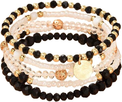 Bohemian Handmade Crystal Seed Beads Disc Pendant Colorful Multilayered Elastic Bracelets Stackable Stretch Strand Bangles Friendship Summer Beach Jewelry for Women in Saudi Arabia