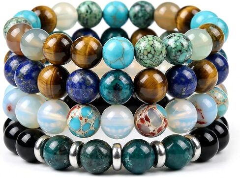 4Pcs Natural Stone Beaded Stretch Bracelet, Handmade Unisex Crystal Bracelets for Anxiety Relief, Luck and Prosperity，Birthday Healing Jewelry Gifts in Kuwait