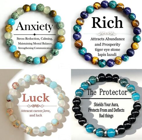 4Pcs Natural Stone Beaded Stretch Bracelet, Handmade Unisex Crystal Bracelets for Anxiety Relief, Luck and Prosperity，Birthday Healing Jewelry Gifts in Kuwait