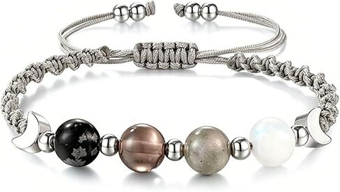 Moon Bracelet for Women Moonstone Healing Bracelet Natural Stone Beaded Bracelet Adjustable Woven Rope Friendship Bracelet Spiritual Energy Jewelry in Saudi Arabia
