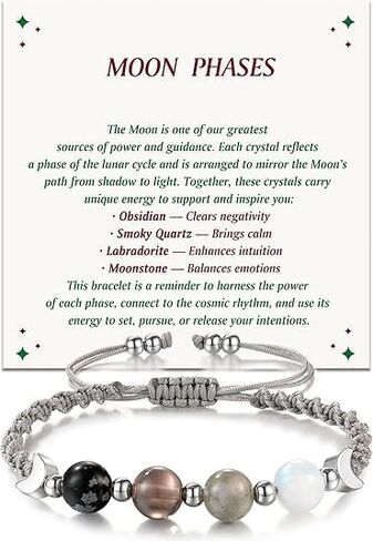 Moon Bracelet for Women Moonstone Healing Bracelet Natural Stone Beaded Bracelet Adjustable Woven Rope Friendship Bracelet Spiritual Energy Jewelry in Saudi Arabia