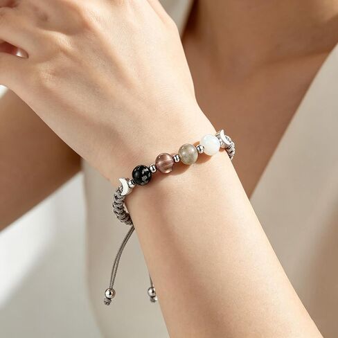 Moon Bracelet for Women Moonstone Healing Bracelet Natural Stone Beaded Bracelet Adjustable Woven Rope Friendship Bracelet Spiritual Energy Jewelry in Saudi Arabia