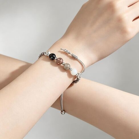 Moon Bracelet for Women Moonstone Healing Bracelet Natural Stone Beaded Bracelet Adjustable Woven Rope Friendship Bracelet Spiritual Energy Jewelry in Saudi Arabia