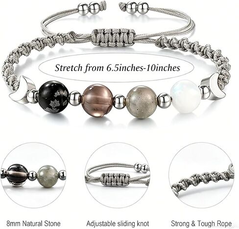 Moon Bracelet for Women Moonstone Healing Bracelet Natural Stone Beaded Bracelet Adjustable Woven Rope Friendship Bracelet Spiritual Energy Jewelry in Saudi Arabia