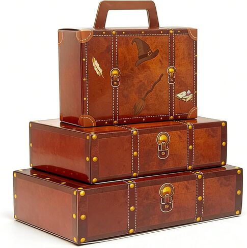 6Pcs Magic Theme Party Decorations: Travel Suitcase Paperboard Fantasy Box 3 Size Vintage Stackable Trunk for Magical Birthday Party Baby Shower Photo Booth Supplies in Saudi Arabia