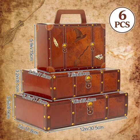 6Pcs Magic Theme Party Decorations: Travel Suitcase Paperboard Fantasy Box 3 Size Vintage Stackable Trunk for Magical Birthday Party Baby Shower Photo Booth Supplies in Saudi Arabia
