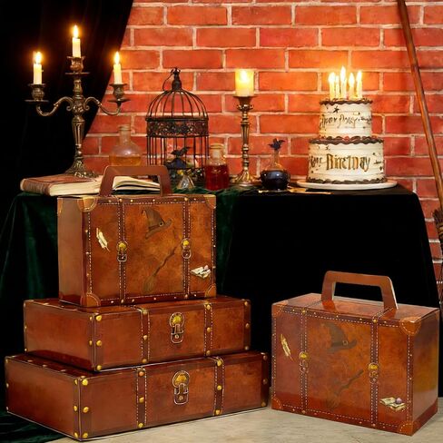 6Pcs Magic Theme Party Decorations: Travel Suitcase Paperboard Fantasy Box 3 Size Vintage Stackable Trunk for Magical Birthday Party Baby Shower Photo Booth Supplies in Saudi Arabia