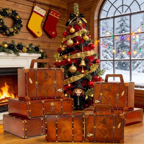 6Pcs Magic Theme Party Decorations: Travel Suitcase Paperboard Fantasy Box 3 Size Vintage Stackable Trunk for Magical Birthday Party Baby Shower Photo Booth Supplies in Saudi Arabia