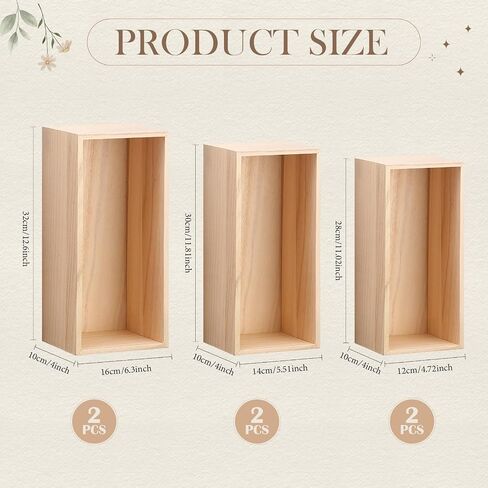 Sliner 6 Pack Unfinished Wood Crates Wooden Storage Boxes Unfinished Wooden Craft Storages Organiser Boxes Rectangle Storage Bin Wood Crates Decorative for Display Pantry, Closet, Arts & Craft, 3 Size in Kuwait