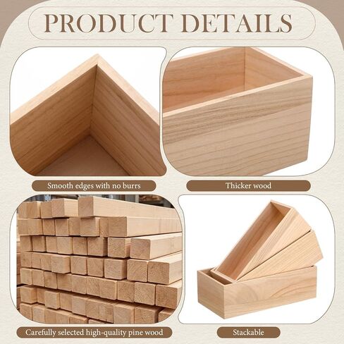 Sliner 6 Pack Unfinished Wood Crates Wooden Storage Boxes Unfinished Wooden Craft Storages Organiser Boxes Rectangle Storage Bin Wood Crates Decorative for Display Pantry, Closet, Arts & Craft, 3 Size in Kuwait