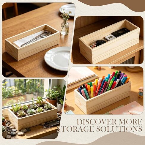 Sliner 6 Pack Unfinished Wood Crates Wooden Storage Boxes Unfinished Wooden Craft Storages Organiser Boxes Rectangle Storage Bin Wood Crates Decorative for Display Pantry, Closet, Arts & Craft, 3 Size in Kuwait