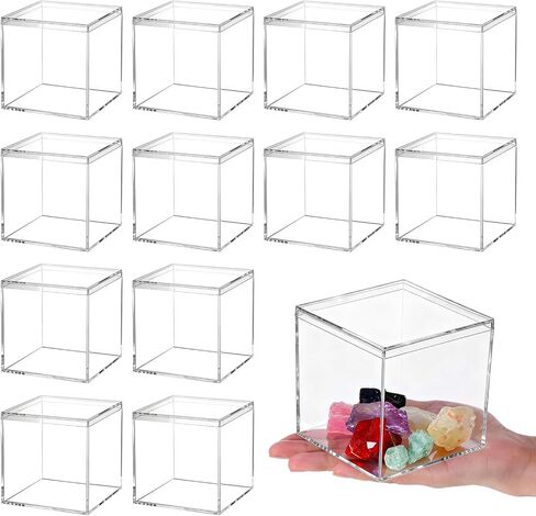 12 Pcs Clear Acrylic Box with Lid, Plastic Acrylic Boxes for Display Square Cube Decorative Storage Boxes Organize Containers for Candy Pill Tiny Jewelry(Square,4'' x 4'' x 4'') in Saudi Arabia