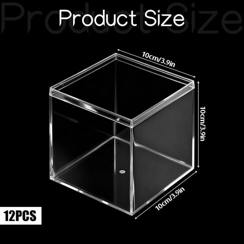 12 Pcs Clear Acrylic Box with Lid, Plastic Acrylic Boxes for Display Square Cube Decorative Storage Boxes Organize Containers for Candy Pill Tiny Jewelry(Square,4'' x 4'' x 4'') in Saudi Arabia
