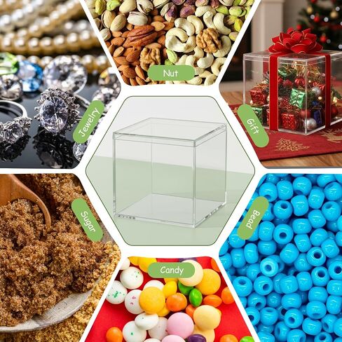12 Pcs Clear Acrylic Box with Lid, Plastic Acrylic Boxes for Display Square Cube Decorative Storage Boxes Organize Containers for Candy Pill Tiny Jewelry(Square,4'' x 4'' x 4'') in Saudi Arabia