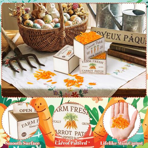 63Pcs Spring Miniature Farmhouse Crate with Mini Artificial Carrots, Mini Farmhouse Micro Scene Decor Vintage Wooden Crates Basket Spring Tiered Tray Decorations for Fairy Garden Shelf Displays in Kuwait
