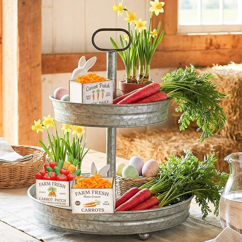 63Pcs Spring Miniature Farmhouse Crate with Mini Artificial Carrots, Mini Farmhouse Micro Scene Decor Vintage Wooden Crates Basket Spring Tiered Tray Decorations for Fairy Garden Shelf Displays in Kuwait