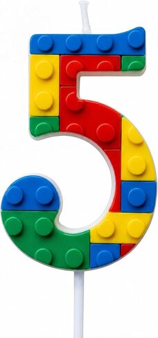 Building Block Number 5 Birthday Candle, Number Candle for Birthday Cake, Numeral Birthday Cake Candle, Building Block Cake Topper Decoration for Kids Birthday Party Supplies in Saudi Arabia