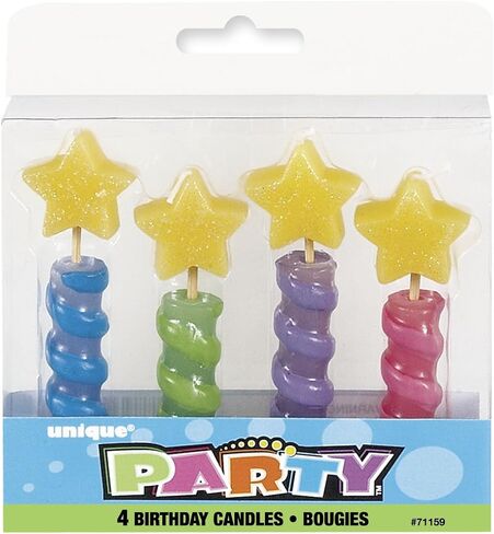 Star Top Birthday Candles (Pack of 4) - Assorted Wax Colors - Perfect for Birthdays, Anniversaries & Holidays in Kuwait