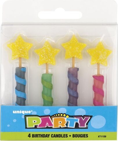 Star Top Birthday Candles (Pack of 4) - Assorted Wax Colors - Perfect for Birthdays, Anniversaries & Holidays in Kuwait