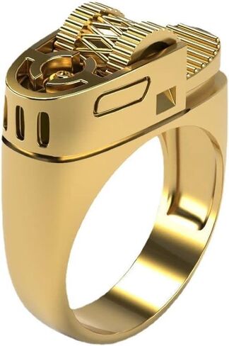 SUKKCCNO Vintage 14k gold plate Lighter Ring 925 Sterling Silver Unique Design Mechanical Gear Finger Ring Punk Retro Unique Cool Men Women Dad Mom Jewelry (Gold-6) in Saudi Arabia