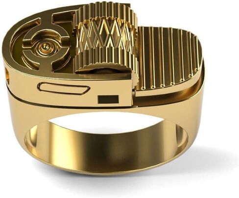 SUKKCCNO Vintage 14k gold plate Lighter Ring 925 Sterling Silver Unique Design Mechanical Gear Finger Ring Punk Retro Unique Cool Men Women Dad Mom Jewelry (Gold-6) in Saudi Arabia