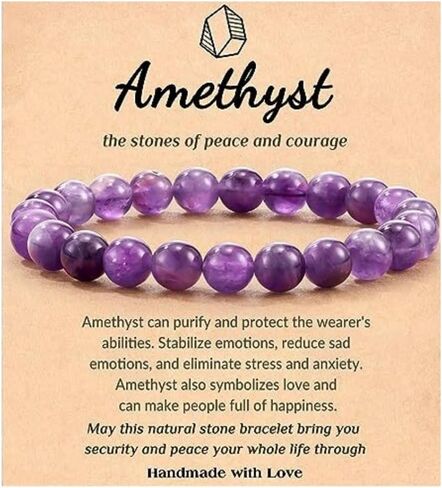 Amethyst Bracelet for Women-8mm Natural Crystal Bracelet for Anxiety Relief | Handmade Adjustable Genuine Purple Beaded Healing Stone Bracelets,Spiritual Mind Relaxation Jewelry Gifts in Saudi Arabia
