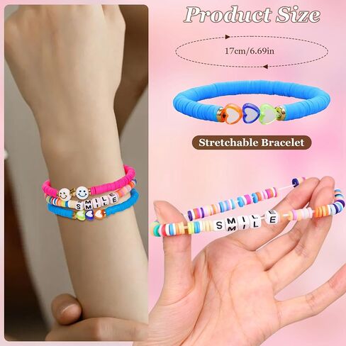 36PCS Friendship Bracelets for Women Stackable Clay Bead Bracelets Bulk Colorful Surfer Heishi Bracelet Set Stretch Preppy Bracelets Summer Beach Elastic Layered Bracelets in Saudi Arabia