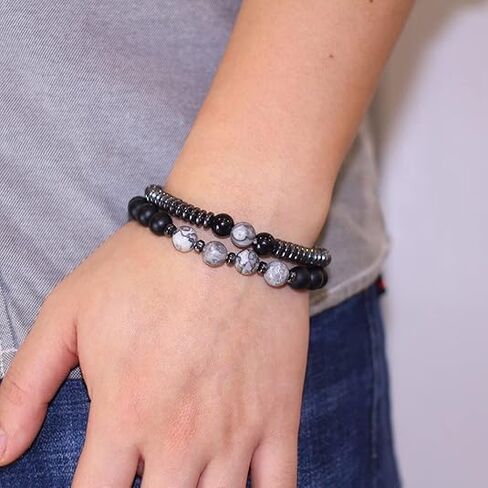 Hematite Bracelets Set for Women Men Obsidian Healing Bracelet Adjustable Natural Stone Bracelets to Relieve Anxiety and Weight Loss Jewelry in Saudi Arabia