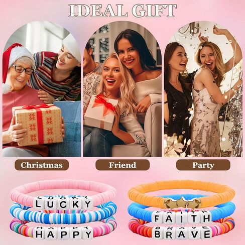 36PCS Friendship Bracelets for Women Stackable Clay Bead Bracelets Bulk Colorful Surfer Heishi Bracelet Set Stretch Preppy Bracelets Summer Beach Elastic Layered Bracelets in Saudi Arabia