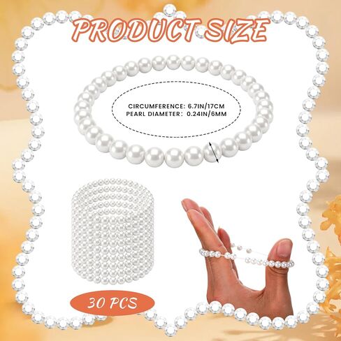 30 Pcs Pearl Bracelets for Women, 0.24" Elegant Dainty Pearl Bracelet Stack, Elastic Stretchy Glossy Faux White Pearls Beads Bulk Jewelry, Bridal Bridesmaid Accessories Engagement Wedding Party Favors in Saudi Arabia