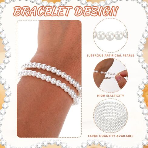 30 Pcs Pearl Bracelets for Women, 0.24" Elegant Dainty Pearl Bracelet Stack, Elastic Stretchy Glossy Faux White Pearls Beads Bulk Jewelry, Bridal Bridesmaid Accessories Engagement Wedding Party Favors in Saudi Arabia