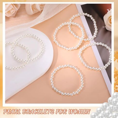 30 Pcs Pearl Bracelets for Women, 0.24" Elegant Dainty Pearl Bracelet Stack, Elastic Stretchy Glossy Faux White Pearls Beads Bulk Jewelry, Bridal Bridesmaid Accessories Engagement Wedding Party Favors in Saudi Arabia