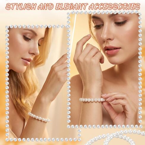 30 Pcs Pearl Bracelets for Women, 0.24" Elegant Dainty Pearl Bracelet Stack, Elastic Stretchy Glossy Faux White Pearls Beads Bulk Jewelry, Bridal Bridesmaid Accessories Engagement Wedding Party Favors in Saudi Arabia